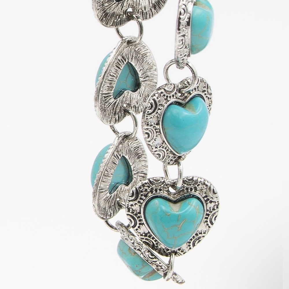 Turquoise Heart Bracelet with Silver Accents - Picture 3 of 4